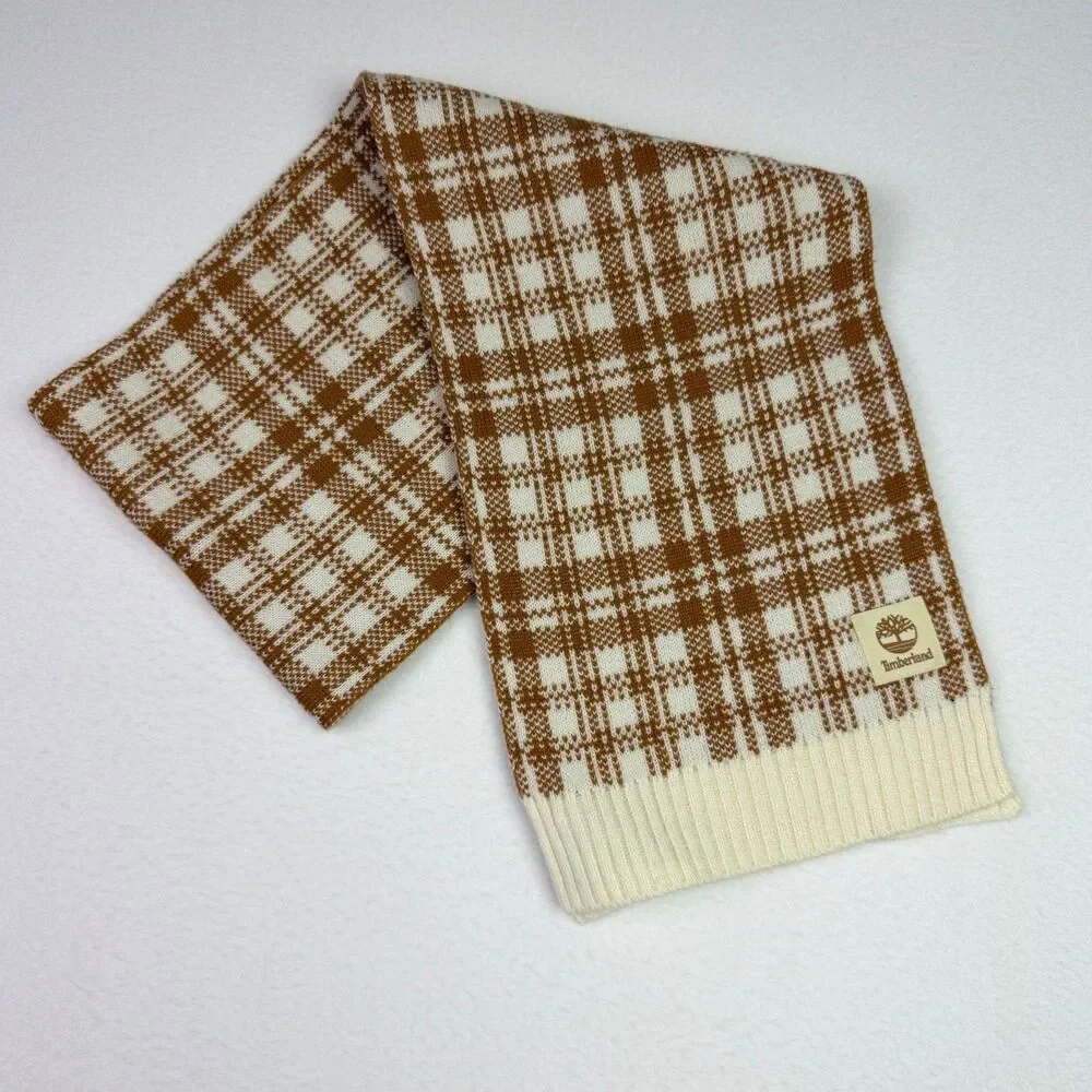 Timberland Brown Plaid Knit Scarf NWOT